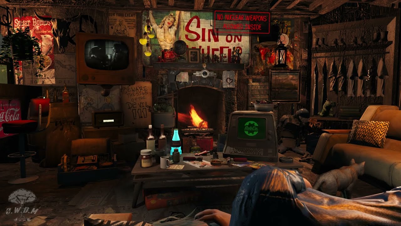 Vintage Atomic Fallout 4 ☢️📺 | Wasteland Shack Movie Marathon, Rain & Fire All Night