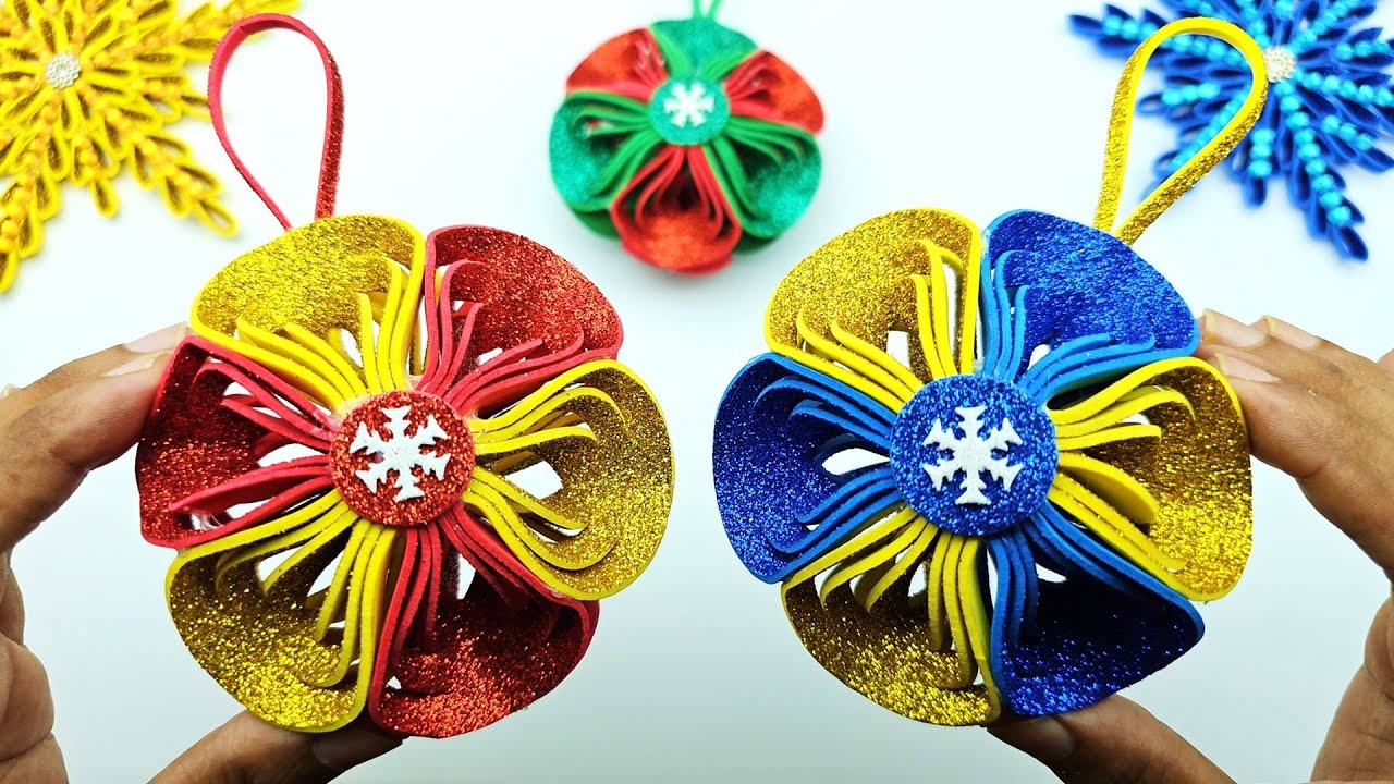 Glitter Foam Christmas Ornaments ||  How to Make Christmas Snowflake || DIY Handmade Craft Ideas