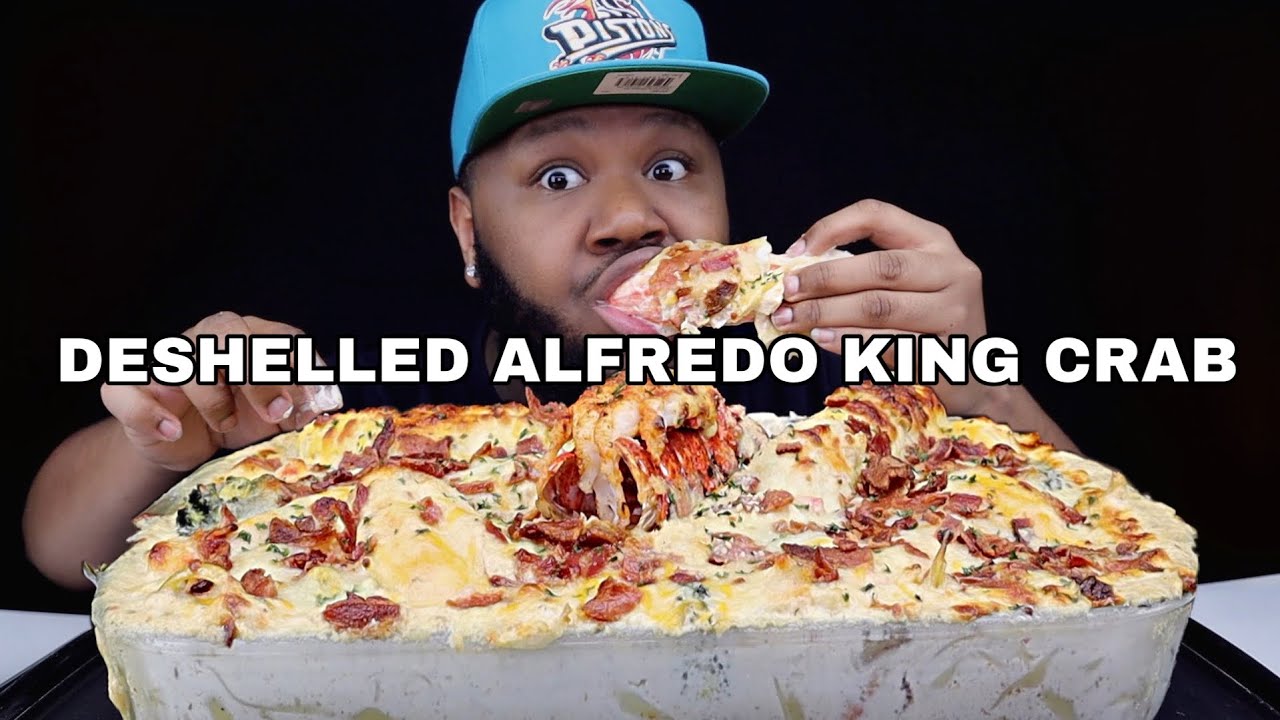 DESHELLED King Crab, Lobster Tail,Jumbo Shrimp Soaked In Alfredo Sauce MUKBANG |By Flavasbydamedash