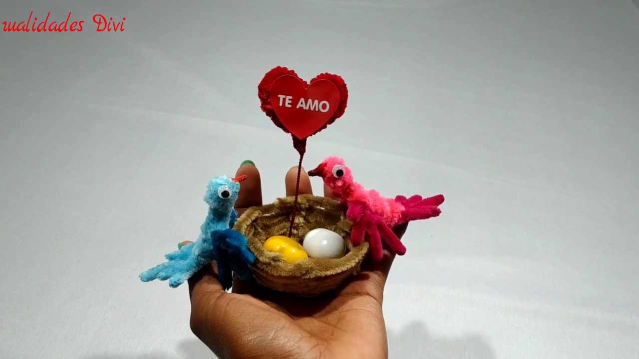Regalo  pajaritos en su nido con  limpiapipas/detalle 14 de febrero san valentin/pipe cleaner