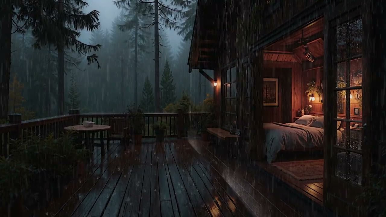 Gentle Rain Falling Softly on a Cozy Woodland Cabin 🌲 | Relaxing Rain Sounds for Deep Sleep