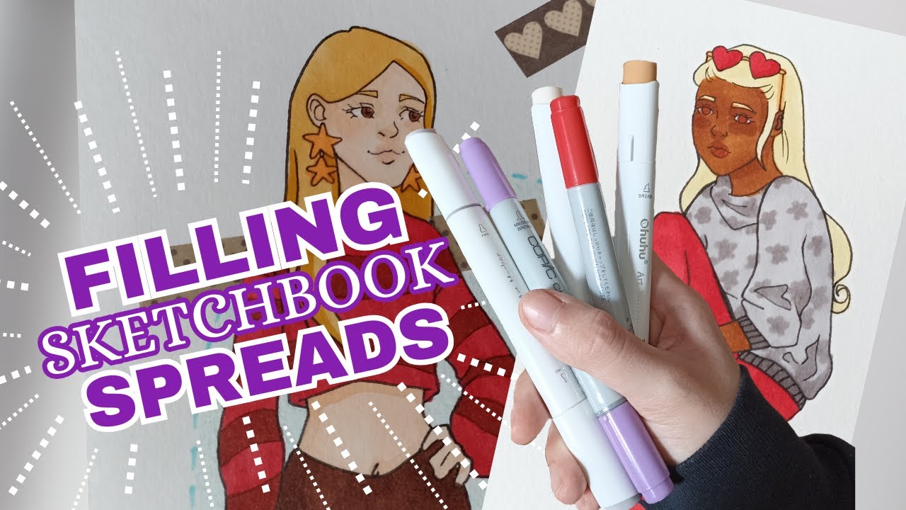 draw with me!! filling sketchbook pages with alcohol markers ASMR