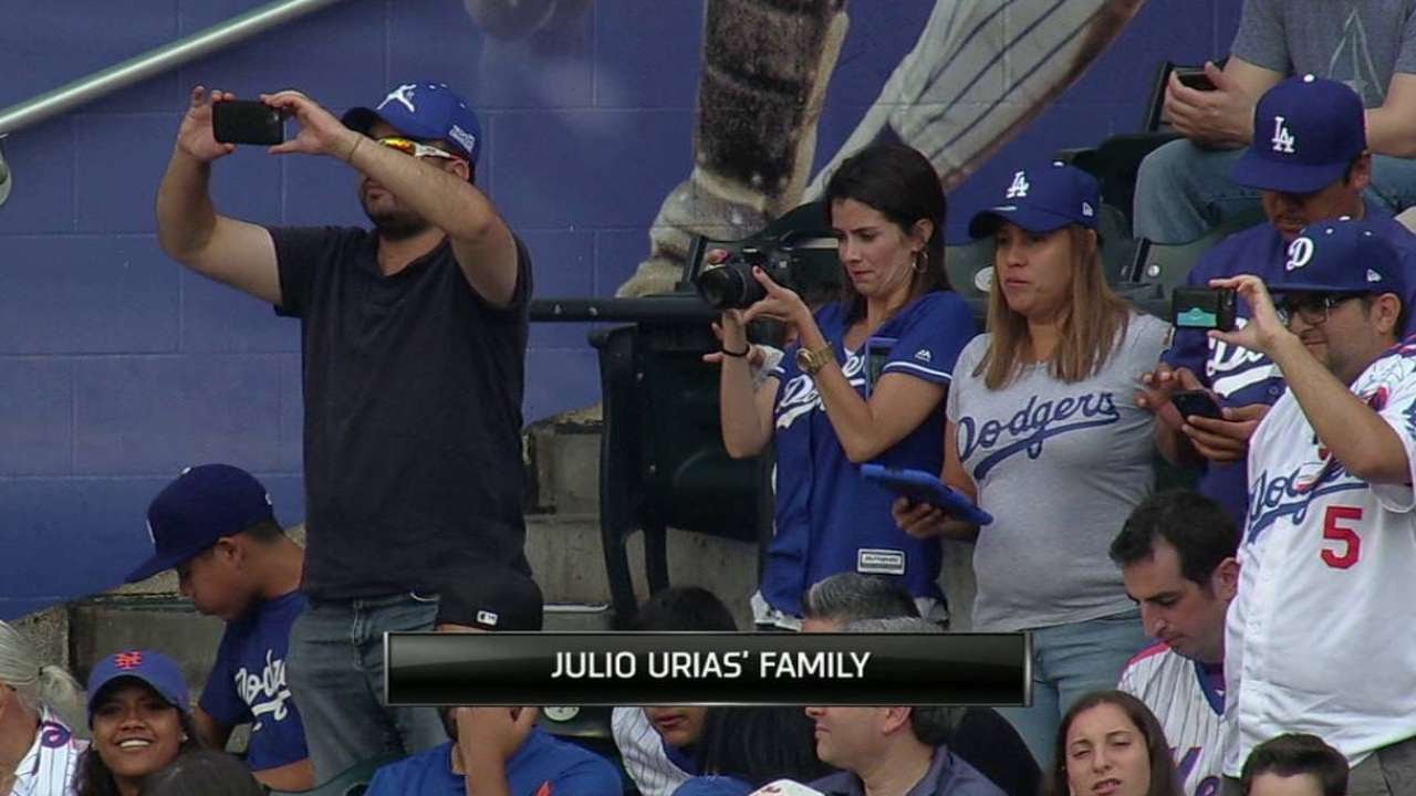 LAD@NYM: Broadcast on Urias' family attending game