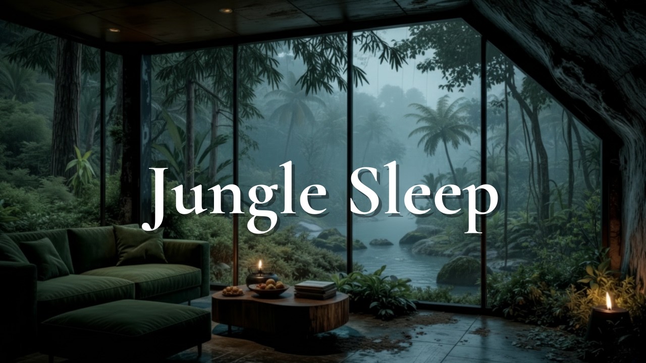 Relaxing Jungle Shelter with Stream & Calm Ambient Music | Relaxing Nature for Sleep