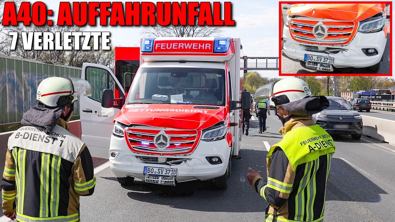 [A40: 7 VERLETZTE NACH AUFFAHRUNFALL!] - 3 PKW & 1 RTW beteiligt ~ Feuerwehr Bochum im Einsatz -