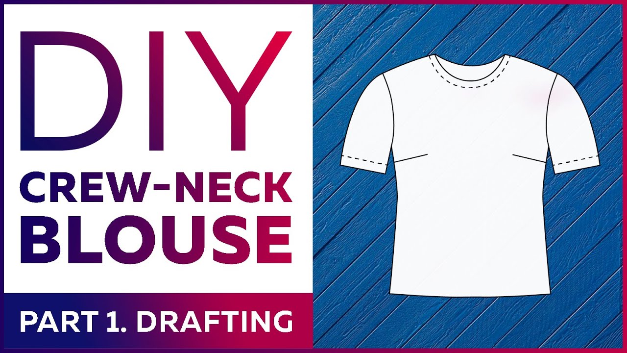 Cotton crew-neck blouse looking like a knit T-shirt. Part 1. Drafting using 10 measurements system.