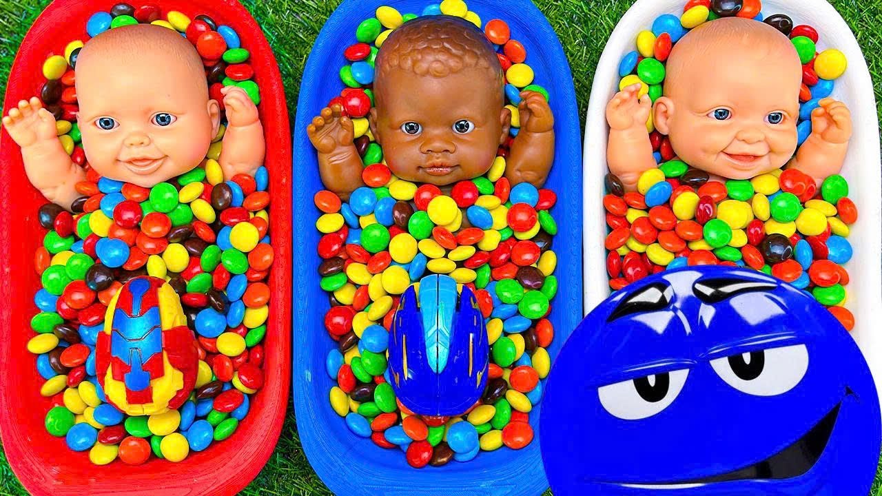 11 Minutes Satisfying with Full of 3 Rainbow BathTubs Candy with M&M's & Magic Slime Cutting Video