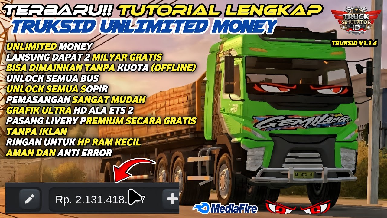 TRUKSID MOD UNLIMITED MONEY TERBARU | UANG 2 MILIAR SEKALI KLIK CEPERAN | ONLINE & OFFLINE
