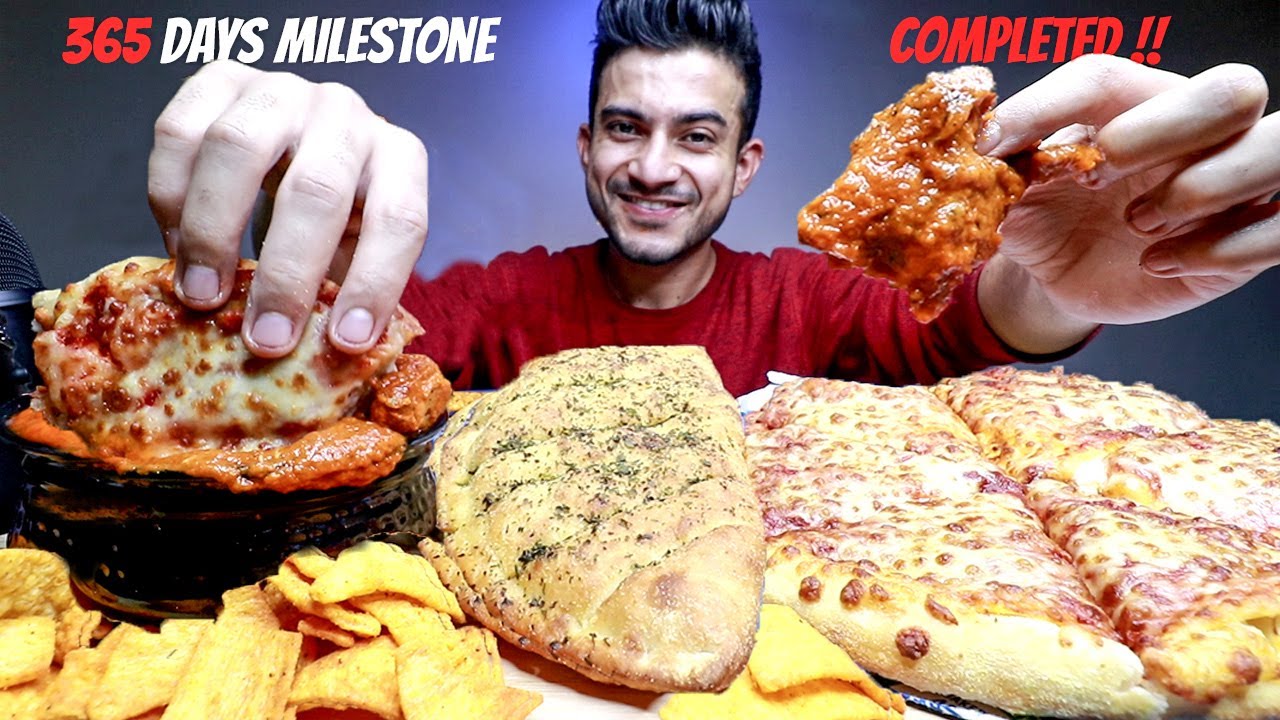 Butter Chicken On Cheese Pizza !! Double Cheese Margherita, Boneless Butter Chicken Naan MUKBANG