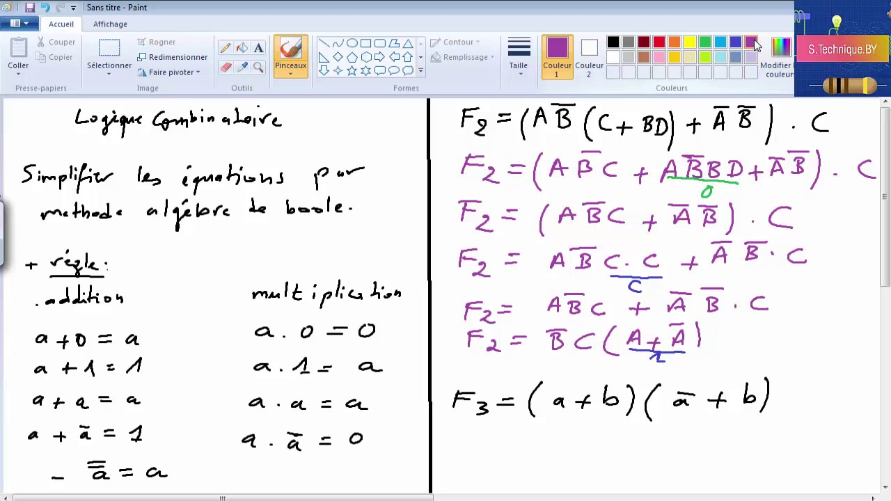 logique combinatoire : simplification par alg&eacute;bre de boole