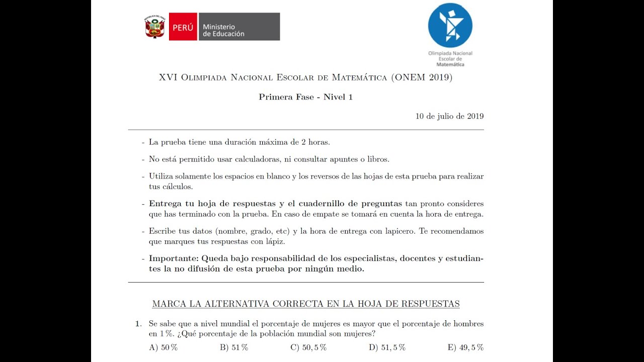 1RO y 2DO DE  SECUNDARIA - OLIMPIADA NACIONAL ESCOLAR DE MATEMATICA 
