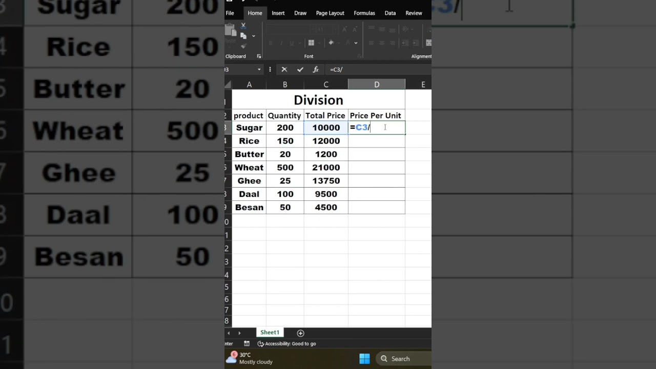 Division in excel ✅#excel #excelformula #exceltips #division #formula #exceltricks #excelbasics
