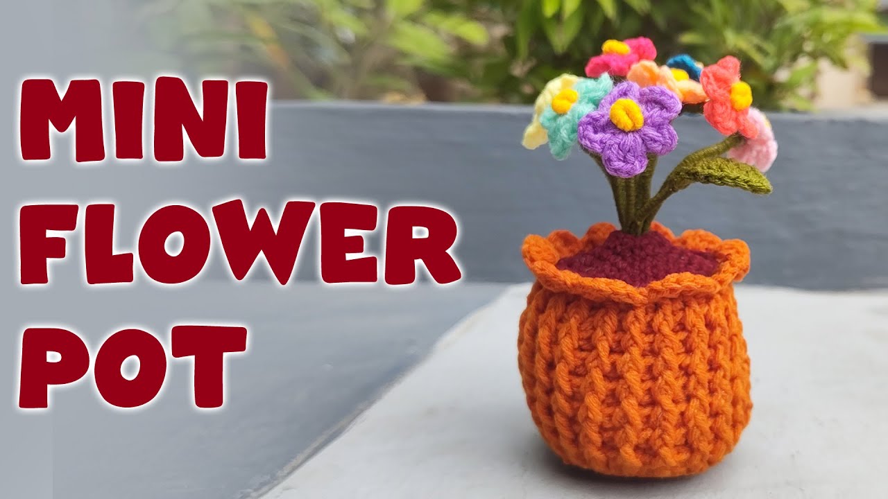 MINI FLOWER POT #miniflowers #woolpot #woolflowerpot #woolitems #woolflowers #woolengifts woolitems