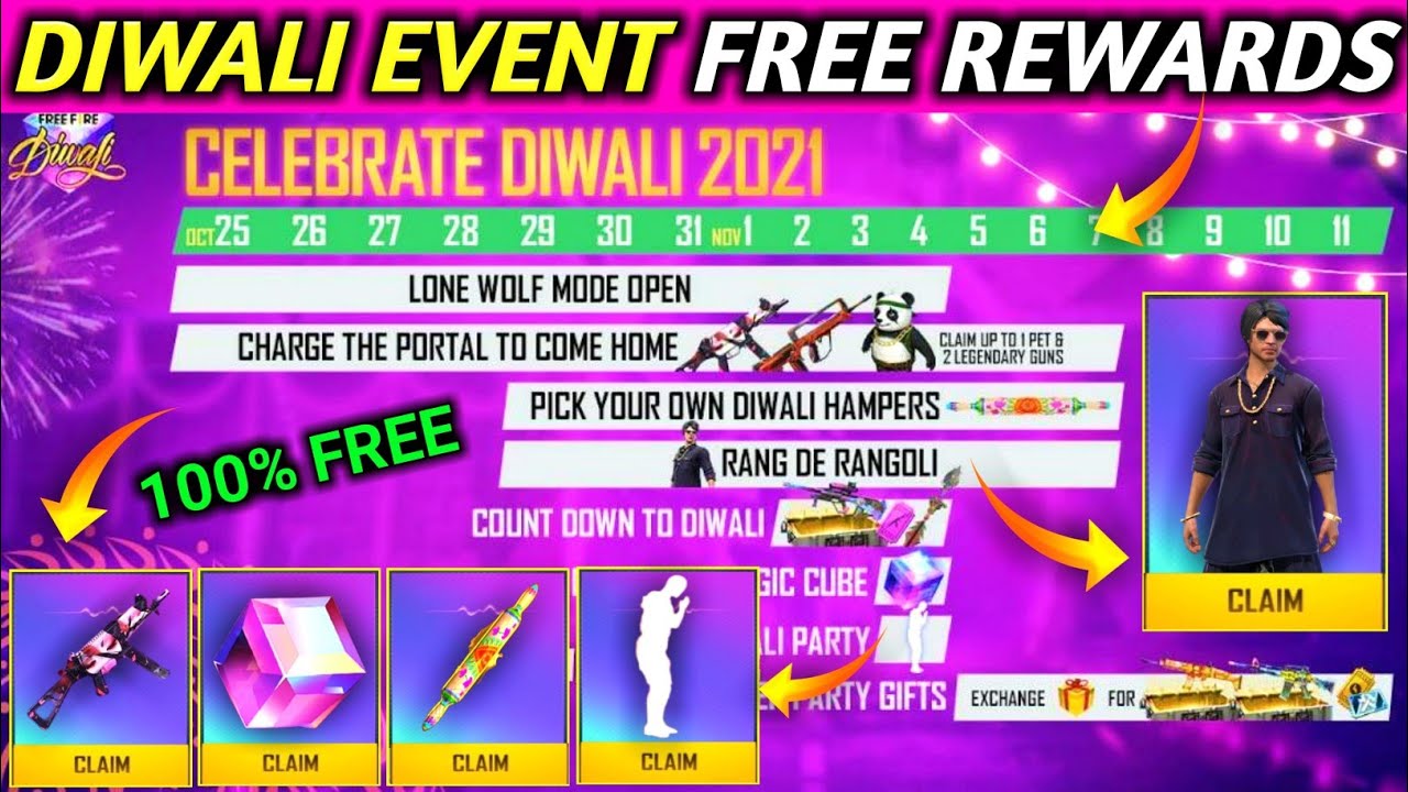 Diwali event free rewards in free fire/ diwali event free fire / diwali event confirm date free fire