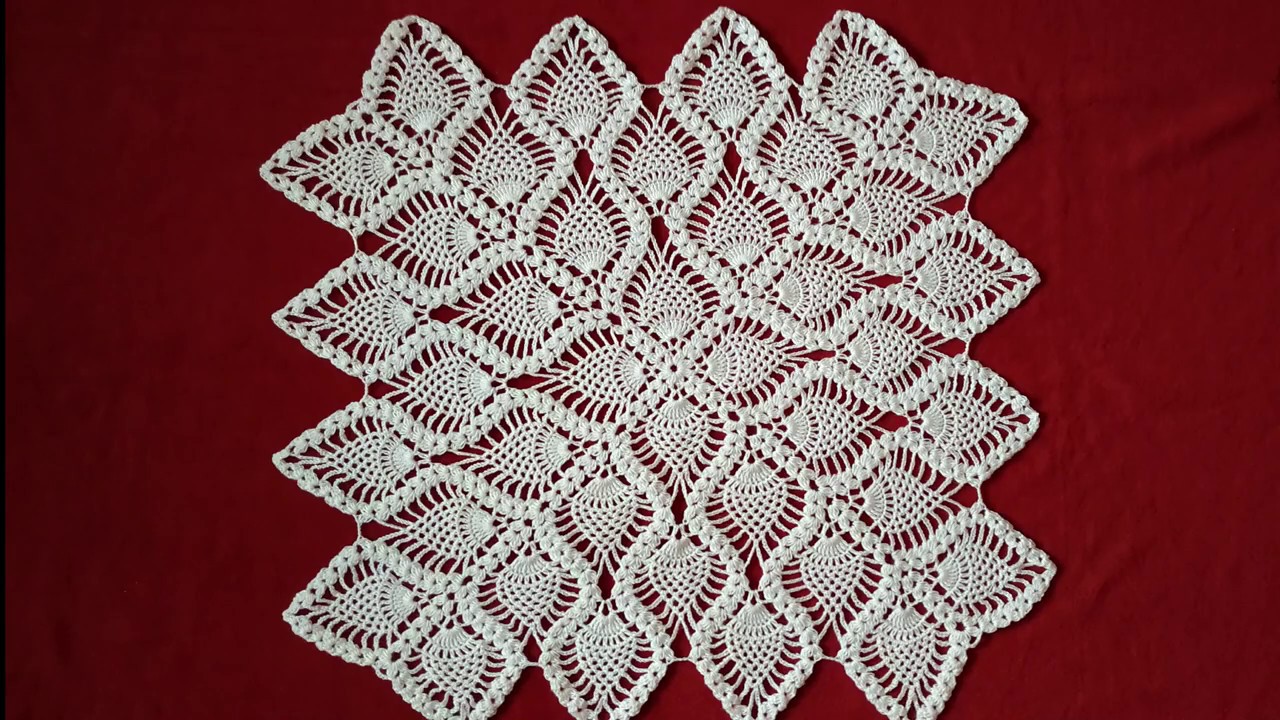 مفرش كروشيه مربع بغرز الاناناسة يمكن اشتغاله بعدة قياسات/doily crochet