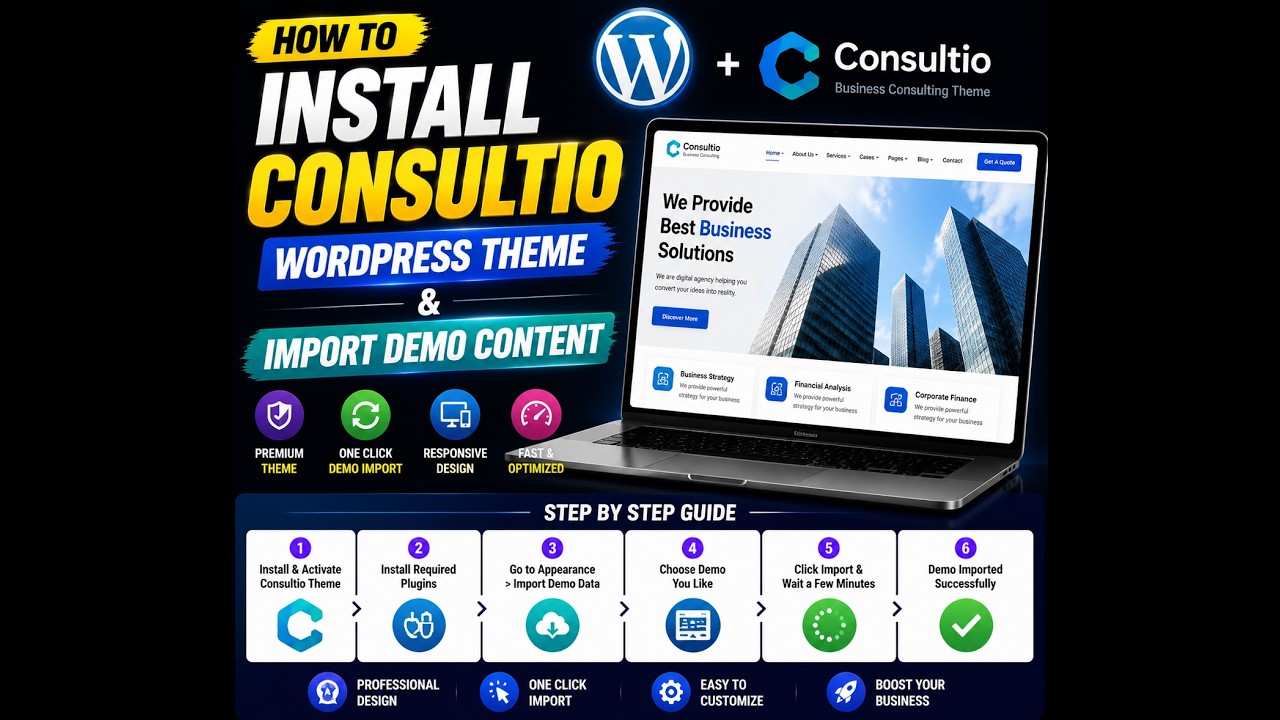 How to install consultio wordpress theme and import demo content