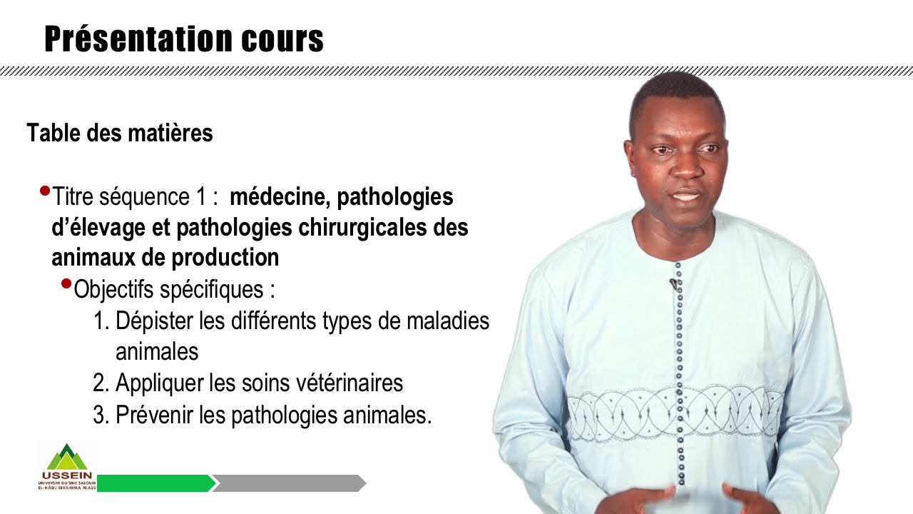 Présentation du cours de dépistage, traitement et prévention des pathologies animales