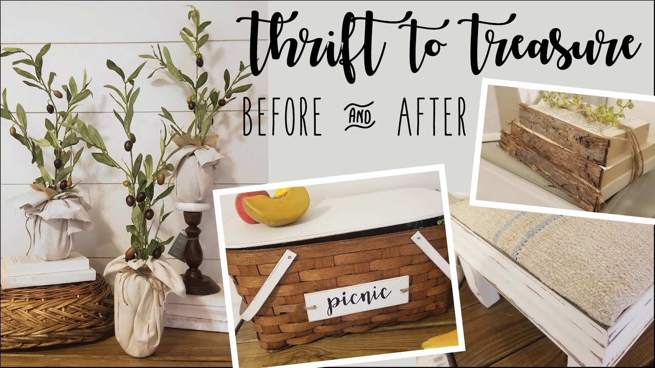 Thrift to Treasure • Stool • Picnic Basket • Olive Tree • Book Set