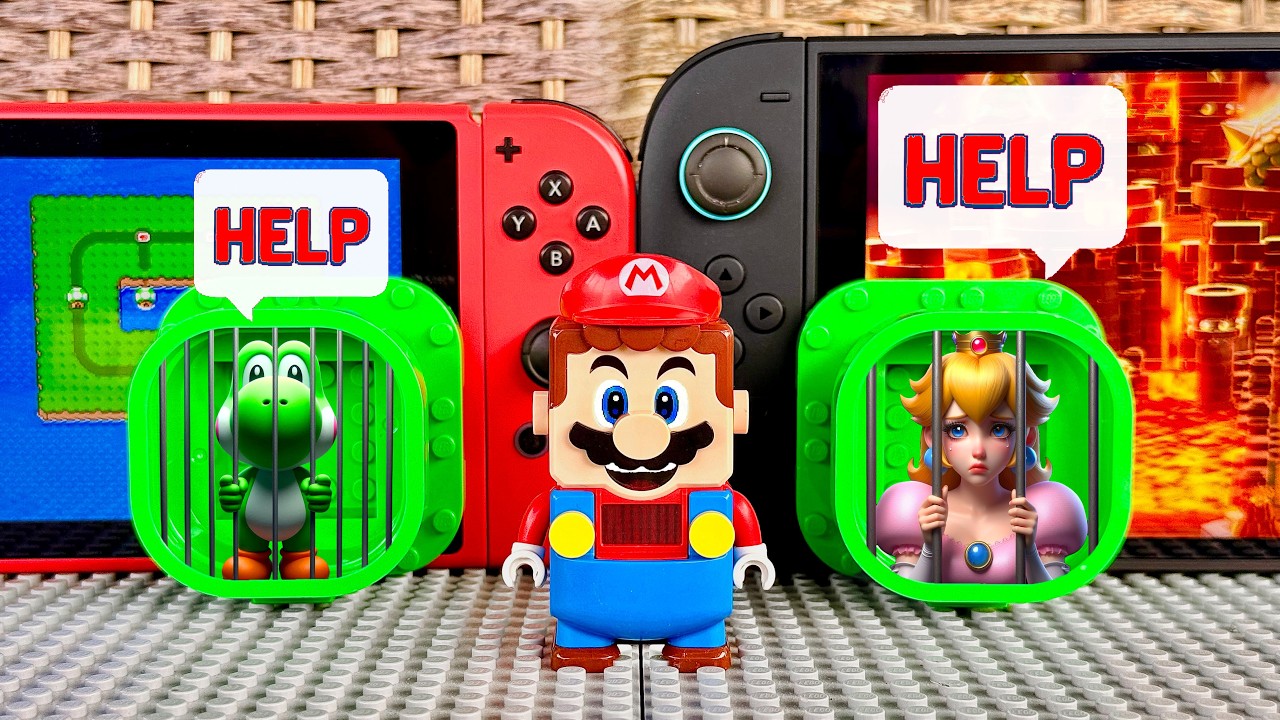 Lego Mario must enter the old and new Nintendo Switches to rescue Yoshi and Peach! #legomario