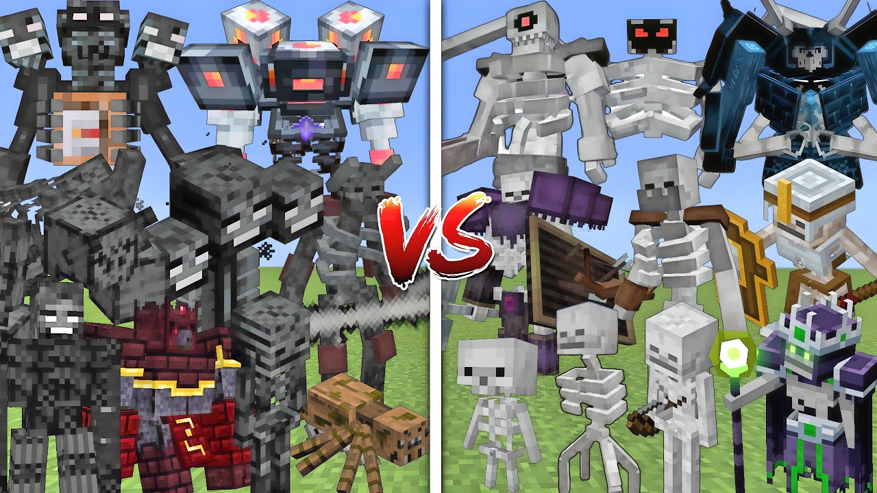 ALL MUTANT WITHER SKELETONS VS ALL MUTANT SKELETONS ALLIANCE MOBS BATTLE IN MINECRAFT