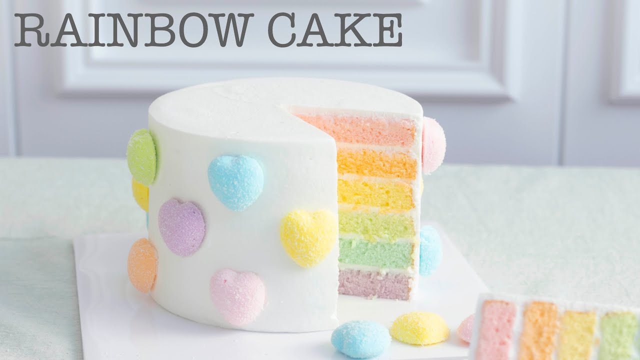Как приготовить радужный торт/무지개 생크림 케이크 with 마시멜로우/ How to Make Rainbow Cake.