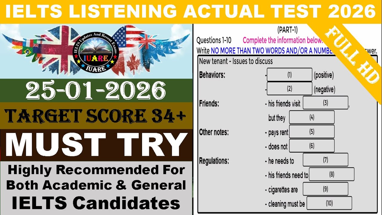 IELTS Listening Actual Test 2026 with Answers | 25.01.2026