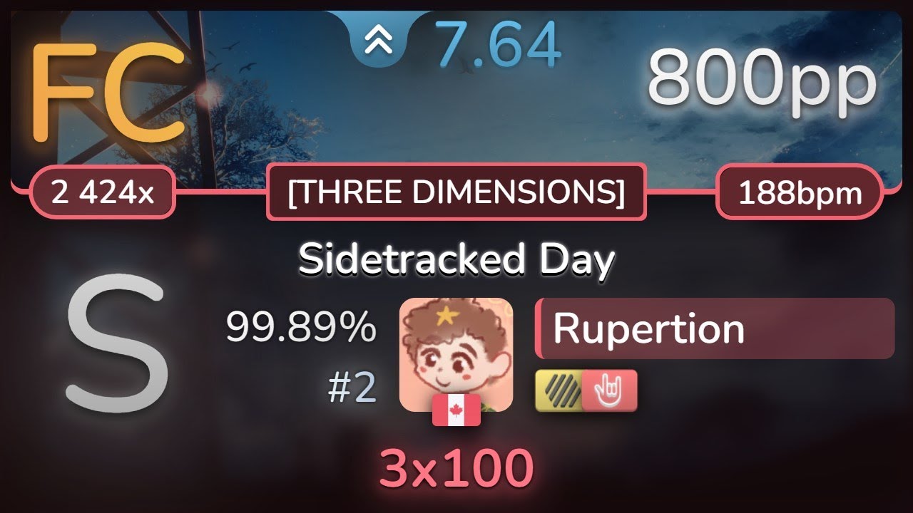 Rupertion | VINXIS - Sidetracked Day [THREE DIMENSIONS] +HDHR 99.89% (#2 800pp FC) - osu!