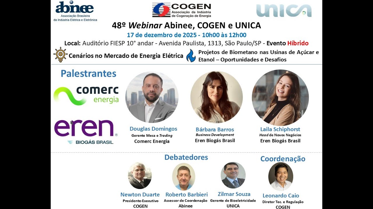 48&deg; Semin&aacute;rio Mensal Abinee, COGEN e UNICA: Cen&aacute;rios no Mercado de Energia El&eacute;trica