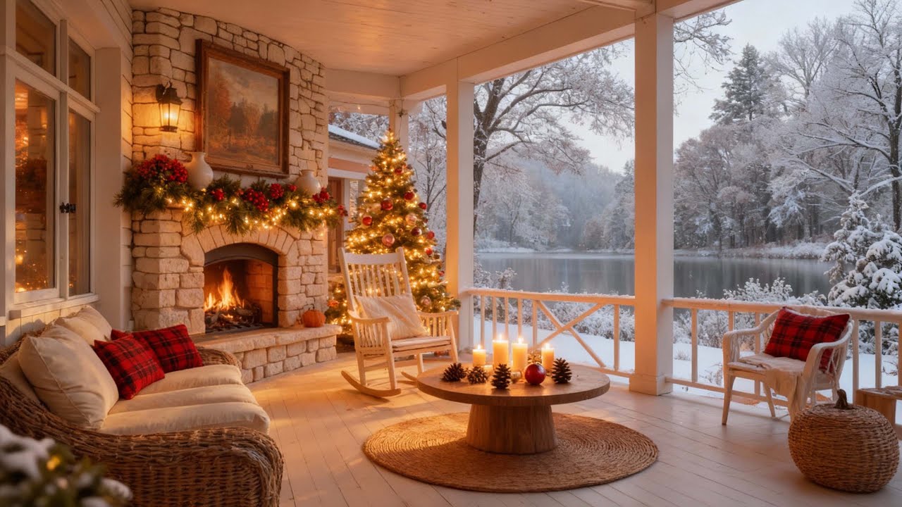 Cozy Winter Ambience ❄️ Instrumental Christmas Music with Cracking Fireplace 🎁 Calm, Relax, Study 🔥