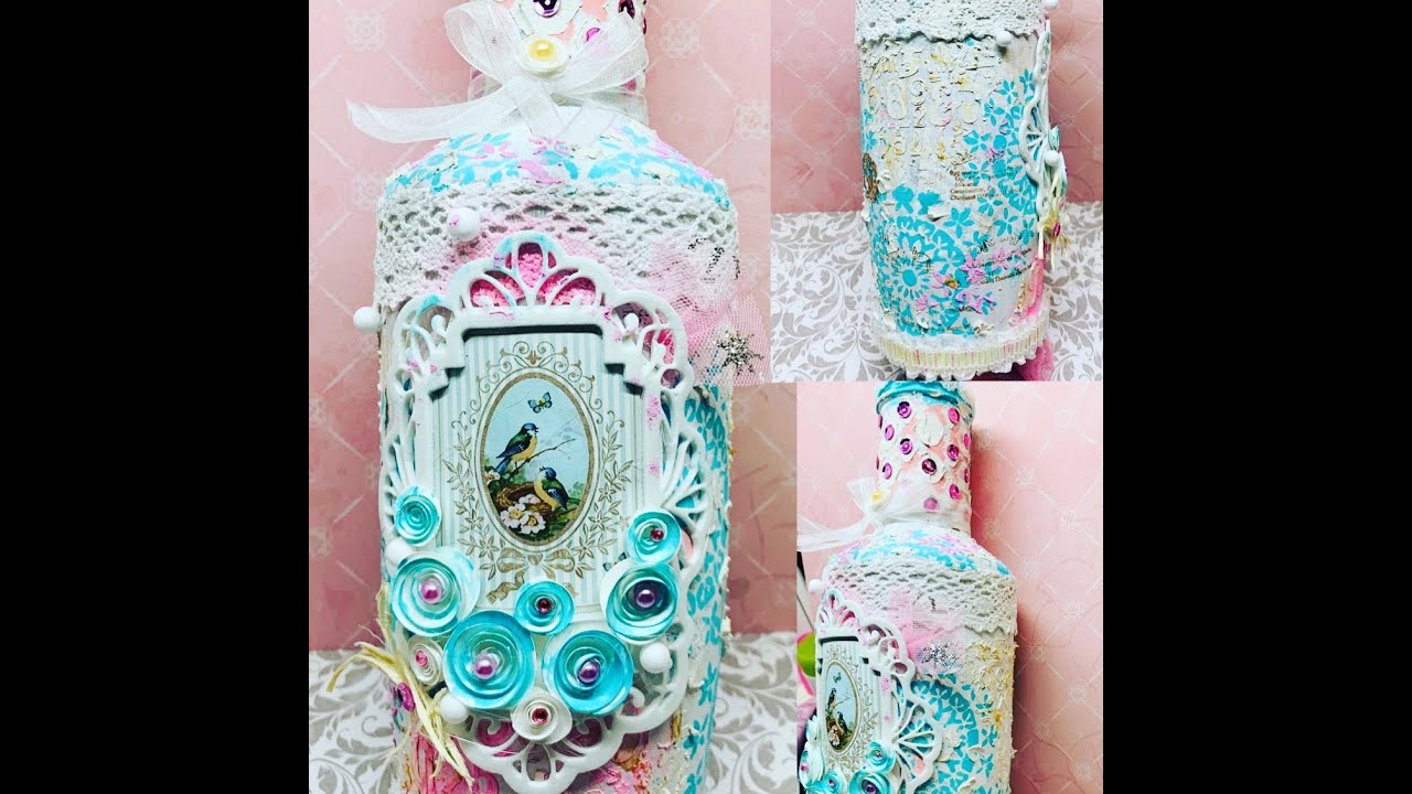 botella decorada mix media