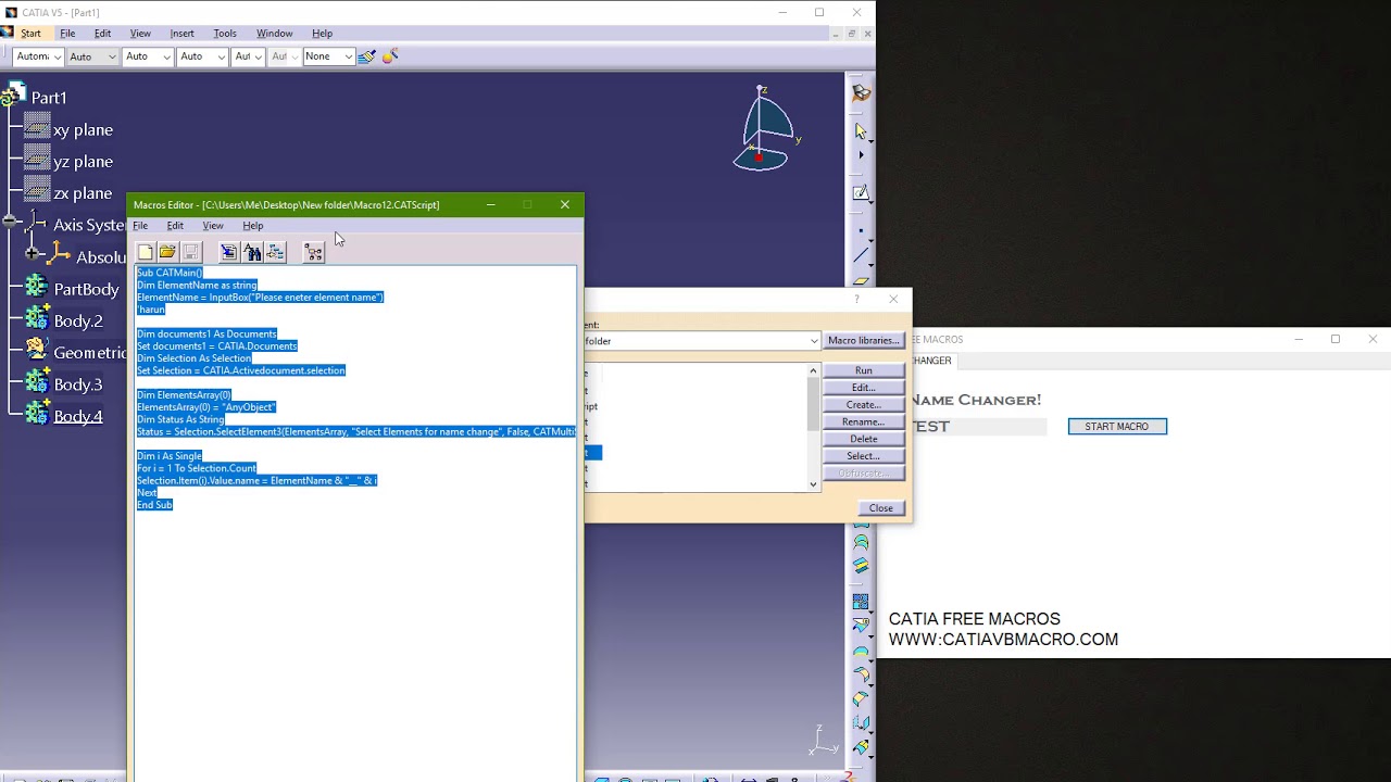 Change name CATIA macro