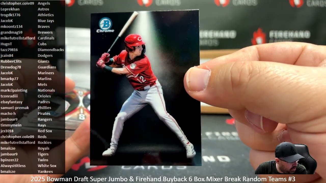 2/23/2026 2025 Bowman Draft Super Jumbo & Firehand Buyback 6 Box Mixer Break Random Teams #3