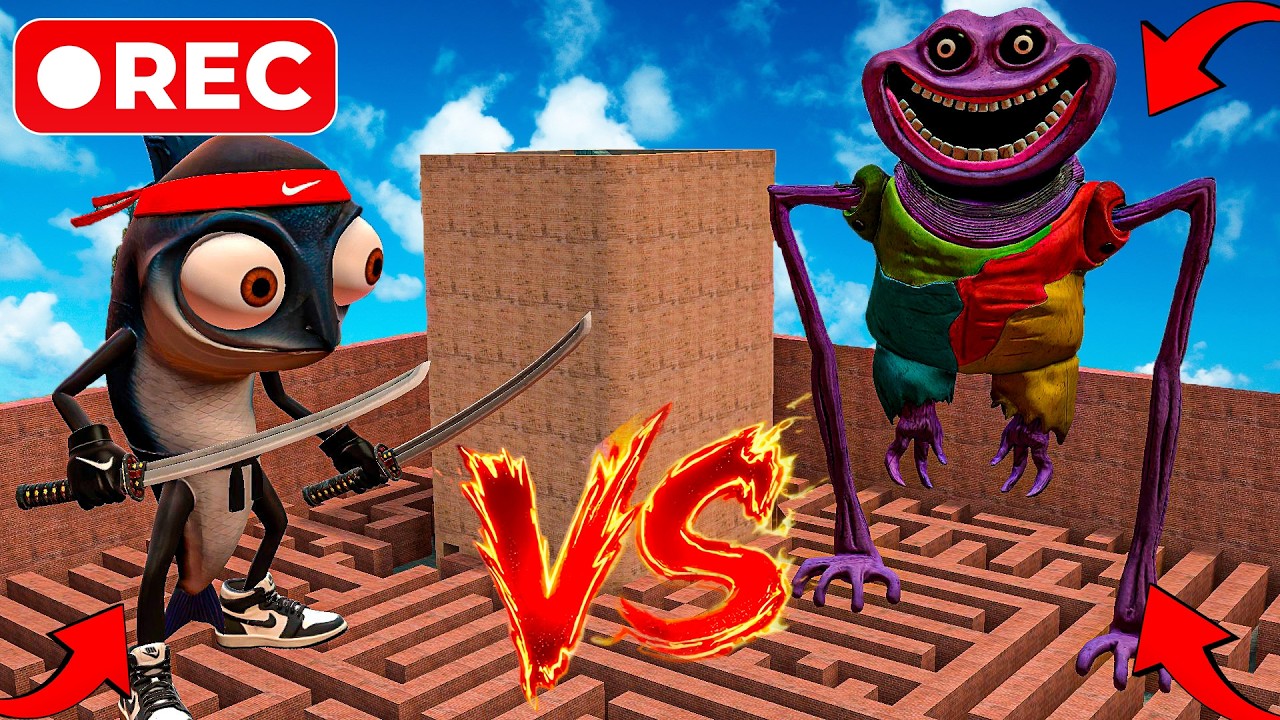 GIANT ASSASSINI SARDINI vs BIG SCARY POPPY PLAYTIME PATIENT on BIG MAZE in GARRYS MOD!