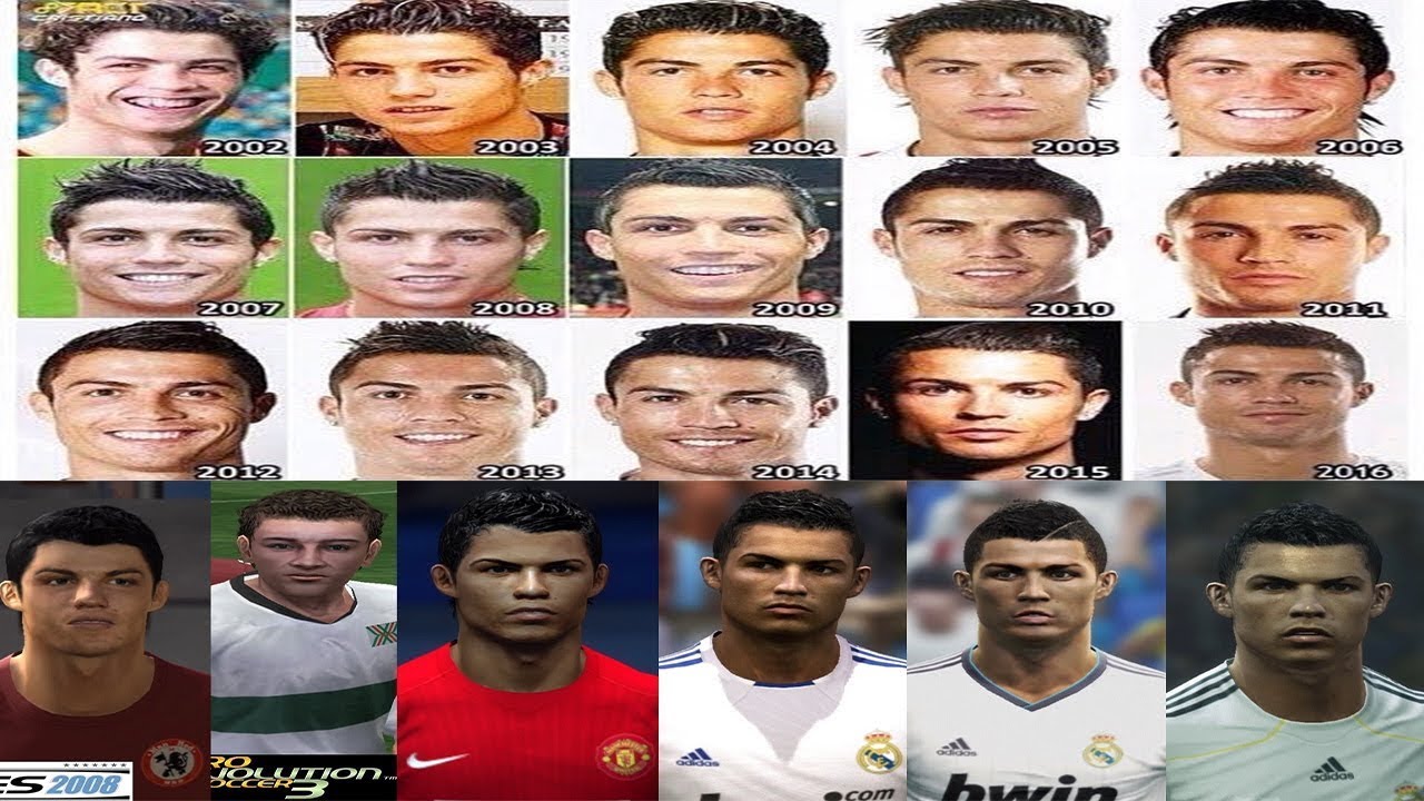 CRISTIANO RONALDO - Face Evolution (PES 3 TO PES 2018) vs Real Face Comparison