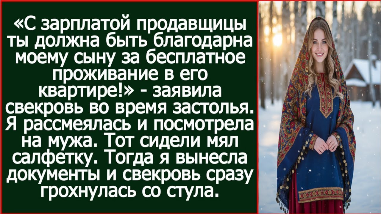 С зарплатой продавщицы ты должна быть благодарна моему сыну за бесплатное проживание в его квартире