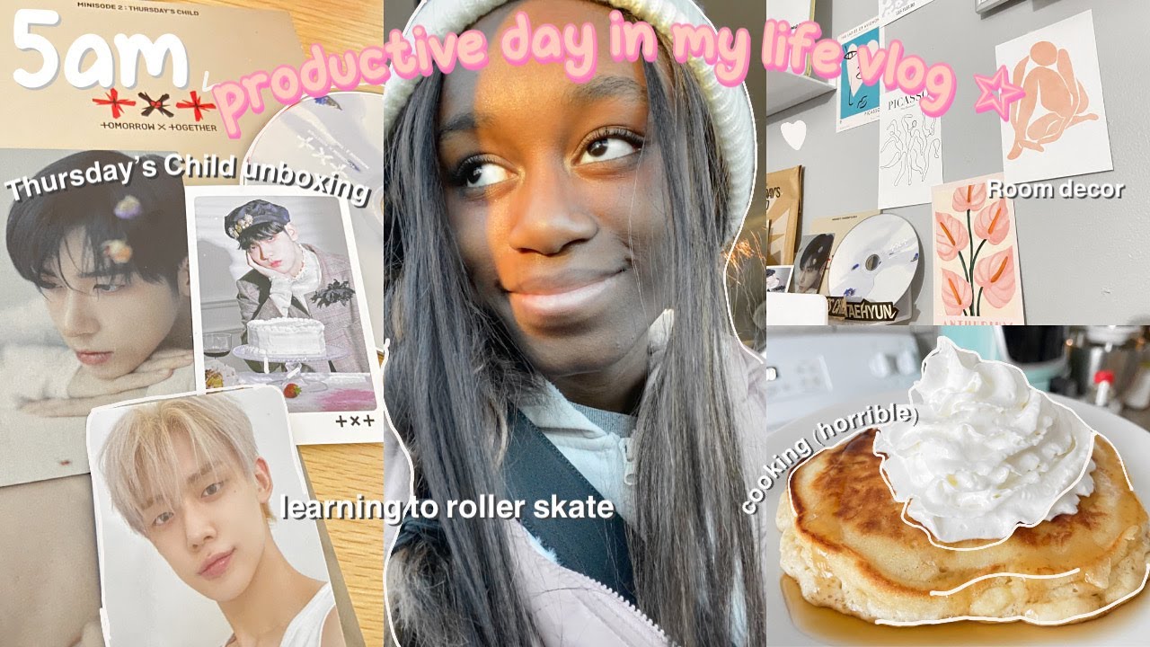 5AM PRODUCTIVE DAY IN THE LIFE VLOG 🌷 unboxing TXT Thursday’s Child album, roller skating,room decor