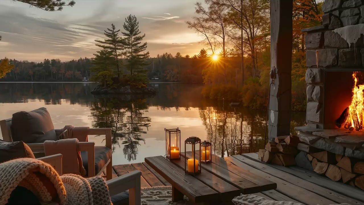 Lakeside Ambience with Relaxing Nature sounds and Calm Fireplace to Relax, Study