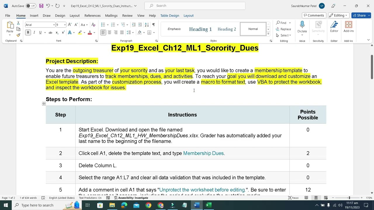 Exp22_Excel_Ch12_ML1_Sorority_Dues | Exp22 ML1 Sorority Dues | Ch12 Sorority Dues #exp22