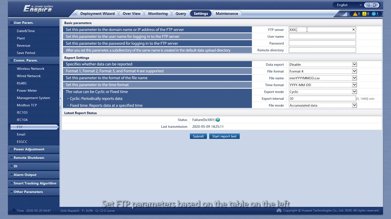 08 SmartLogger3000 Setting FTP Parameters Commissioning Video