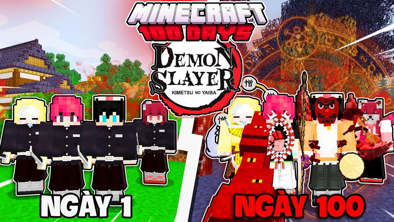 NGÁO TÓM TẮT 100 NGÀY THANH GƯƠM DIỆT QUỶ NHƯNG LÀM QUỶ CÙNG HIHA VÀ SINH TỐ TEAM MINECRAFT 😱👺