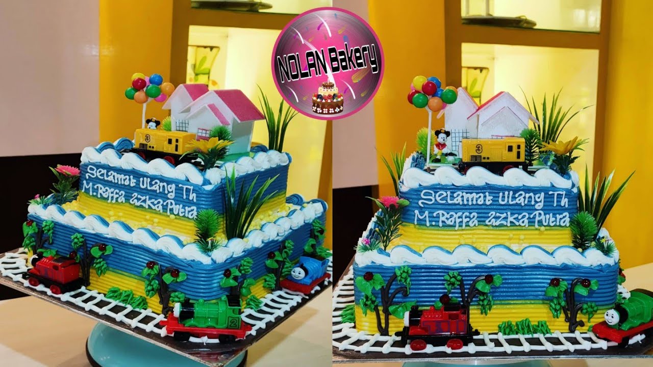 Tutorial & Dekorasih KUE ULANG TAHUN' TEMA THOMAS TINGKAT DUA
