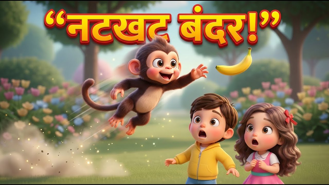 नटखट बंदर 🐒🍌 | Funny Monkey Song | Kids Hindi Rhymes | Boy Girl Cartoon Song