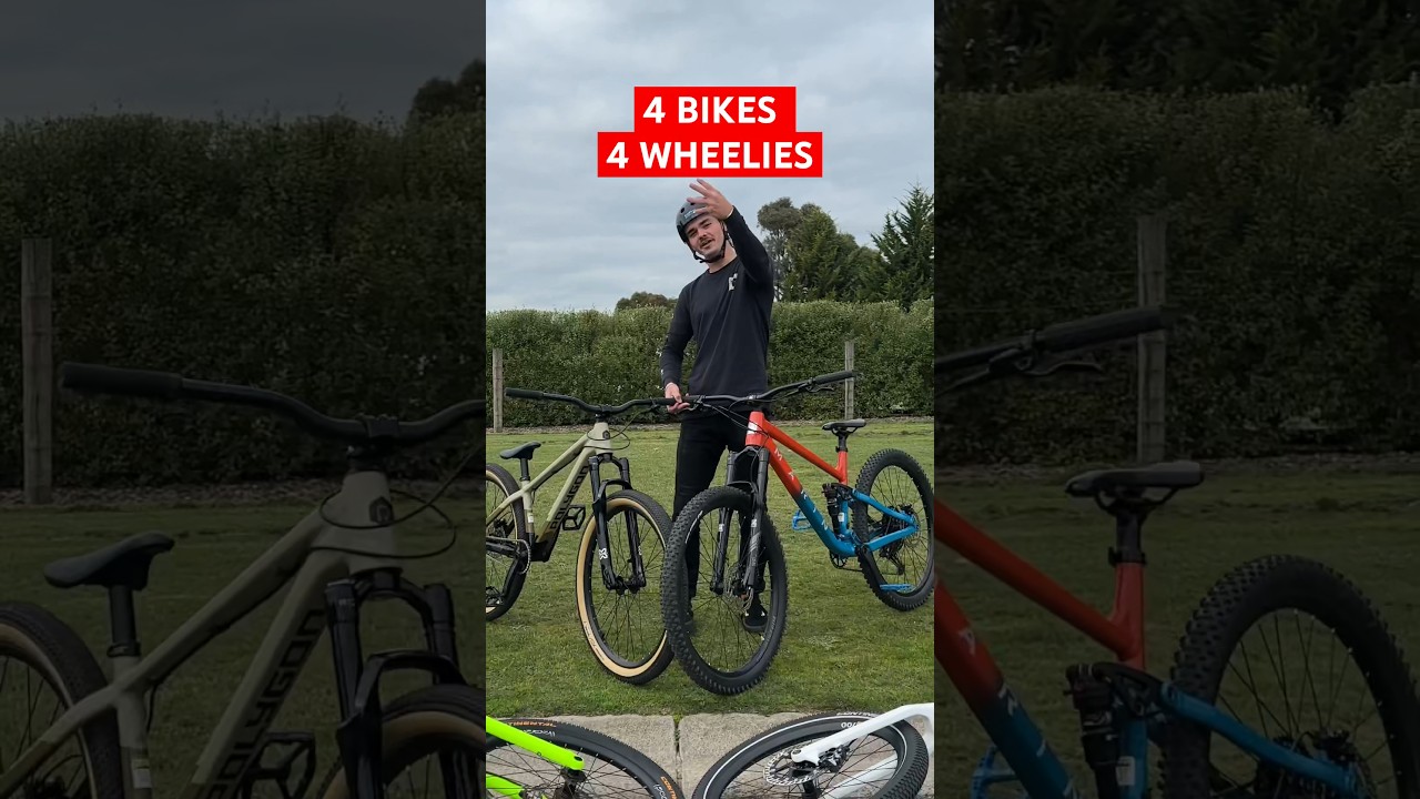 Can I wheelie 4 different bikes ? 🤔😅 #bike #mtbpro #bikeskills #mtb #wheelie #mountainbike