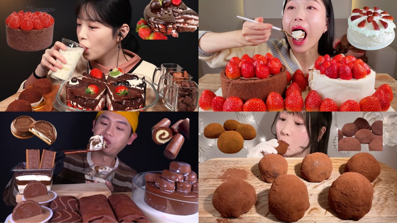 Ultimate Strawberry & Chocolate Dessert Mukbang ASMR Feast  | Creamy Cakes & Truffle Bites Explosion