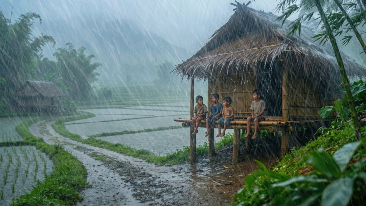 A POWERFUL STORM DRENCHES A HEAVENLY VILLAGE ON THE MOUNTAINTOP
