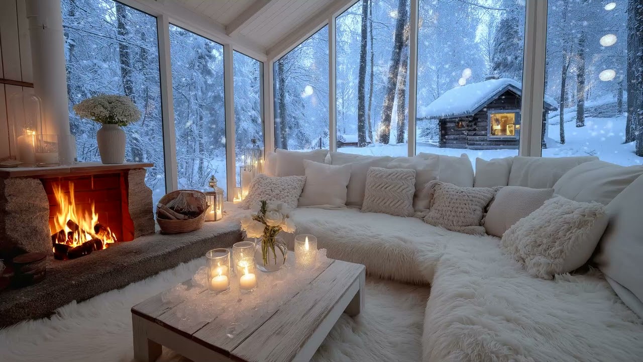 ❄️🎹 Cozy Winter Piano Lounge | 5 Hours Soft Piano by Candlelight & Snowfall | Study Sleep Relax