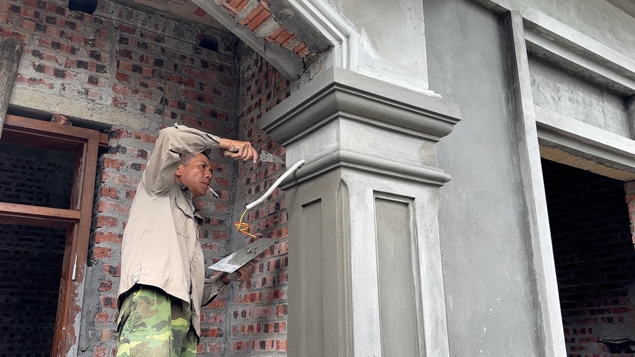 Amazing Techniques Rendering Sand & Cement to Concrete Columns