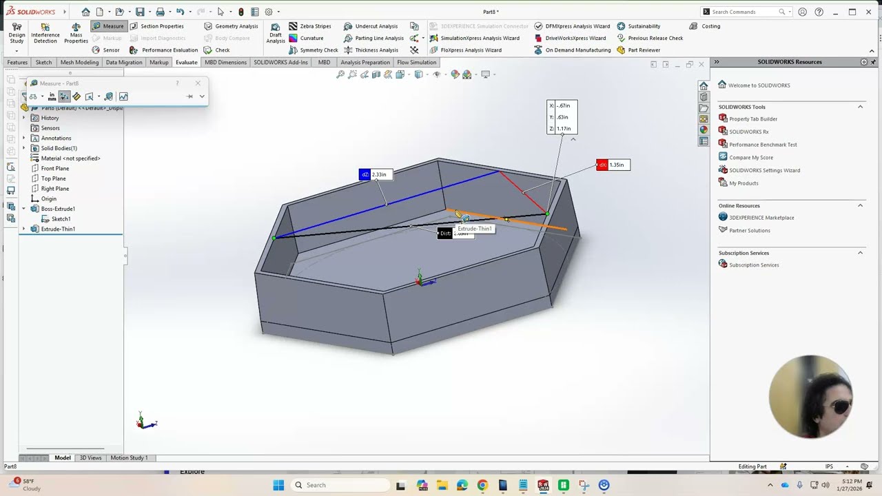 SOLIDWORKS reuse of the sketch for multiple feature, closed contour, thin and  extrude from the face