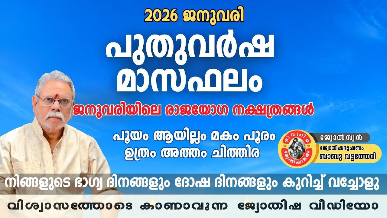 2026 ജനുവരി നക്ഷത്രഫലം | January Nakshatra Phalam 2026 | Babu Vattatheri | Malayalam Astrology