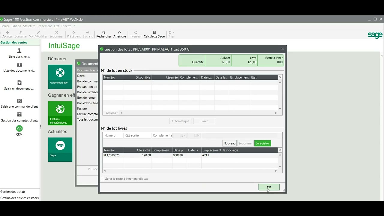 28 SAGE I7 GESTION COMMERCIALE: CORRECTION DU CAS BABY WORLD -SUBSTITUTION ARTICLE AB0002 FV0003